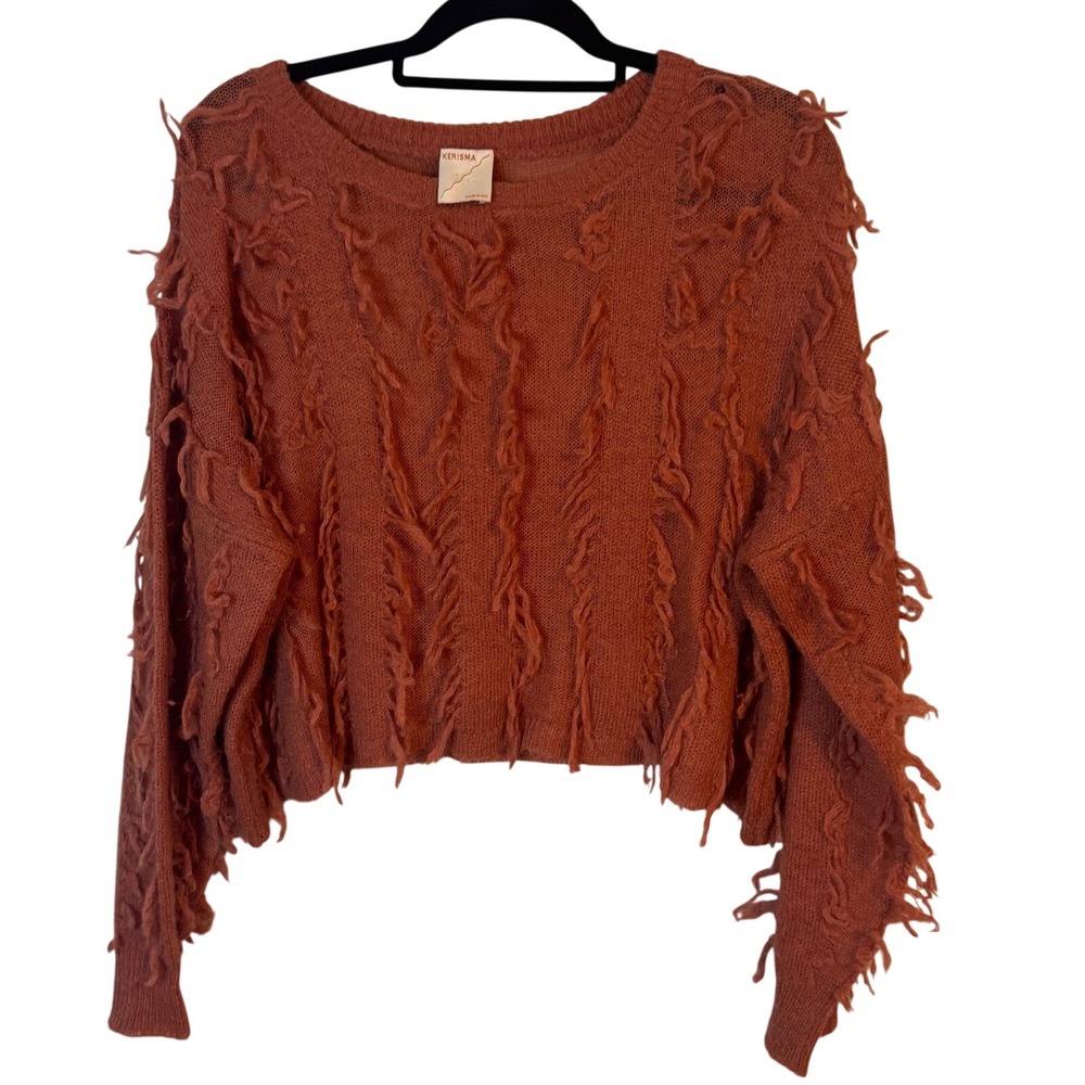 Kerisma Sweater Shaggy Eyelash Knit S/M Rust Womens Boho‎ Pullover Wool Blend